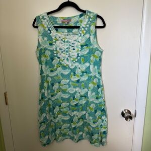 BARBARA GERWIT VINTAGE PELICAN DRESS - Blues and Greens Size L Large!